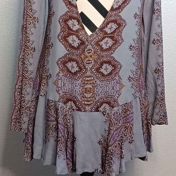 Free People Boho Smooth Talk Open Back Goth Fairy Grunge Tunic Mini Dress - Picture 7 of 13